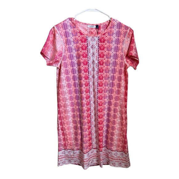 Cabana Life Pink and Red Patterned Short Sleeve Beach Pool Coverup Dress UPF50+ - Picture 2 of 14